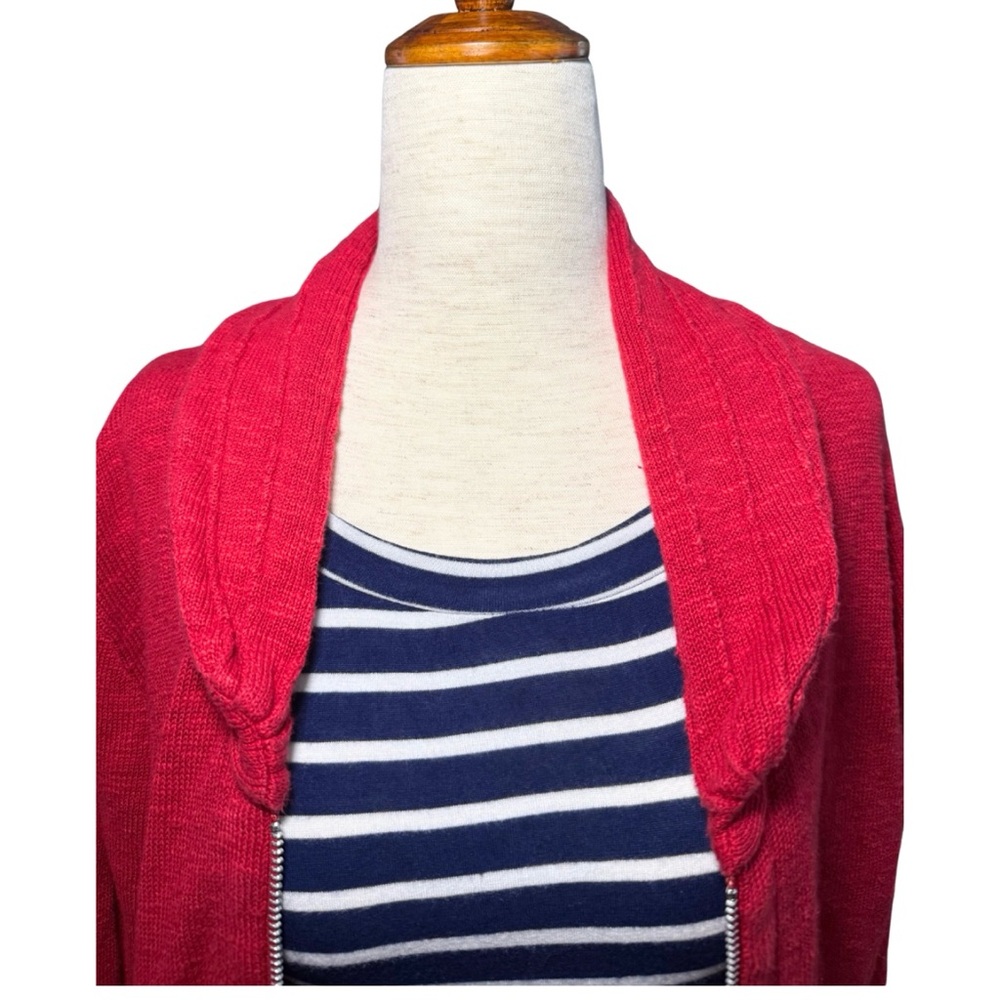 Vintage Red Linen Cotton Blend Zip Cardigan by‎ Blue Willi’s Size L - Picture 2 of 10